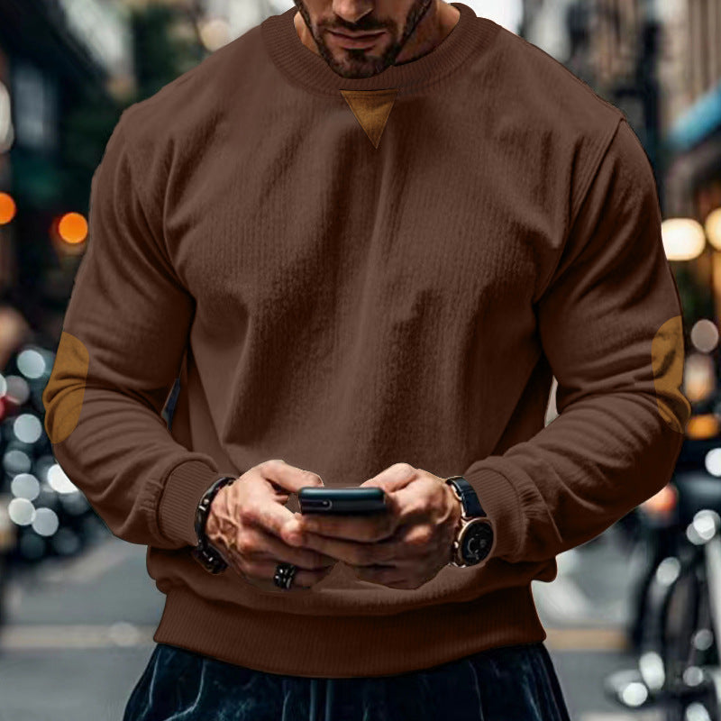 Herren gemütlicher Rundhals Pullover mit Ellbogenpatches ModeGeist