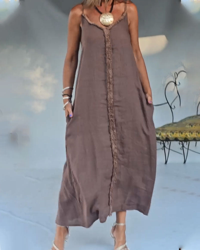 Maxikleid für Damen, lässig mit zarten Fransen und verstellbaren Trägern von MODEGEIST
