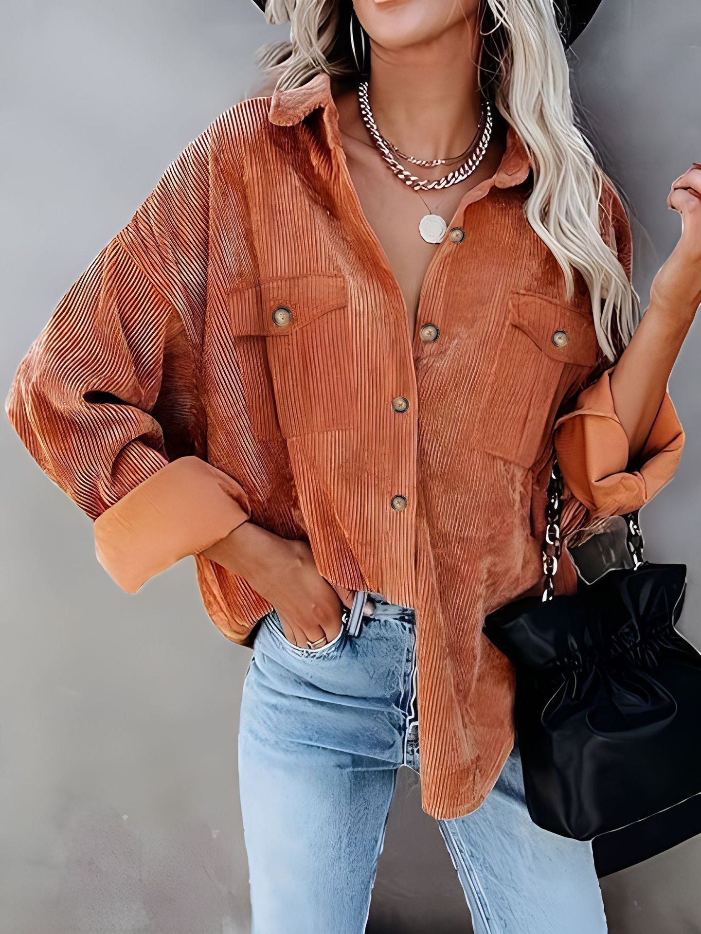 Damen Cordhemdjacke mit doppelter Brusttasche ModeGeist