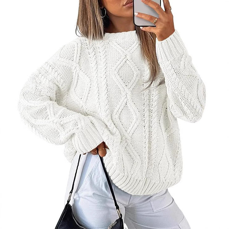 Damen Relaxed Strickpullover mit Zopfmuster ModeGeist