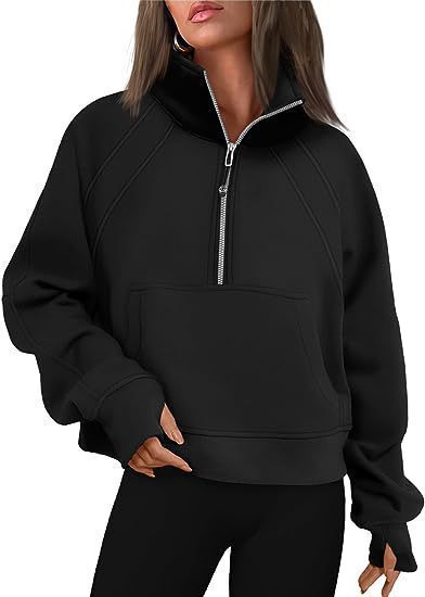Damen kuscheliger Half-Zip Pullover mit Kapuze und Kängurutasche ModeGeist