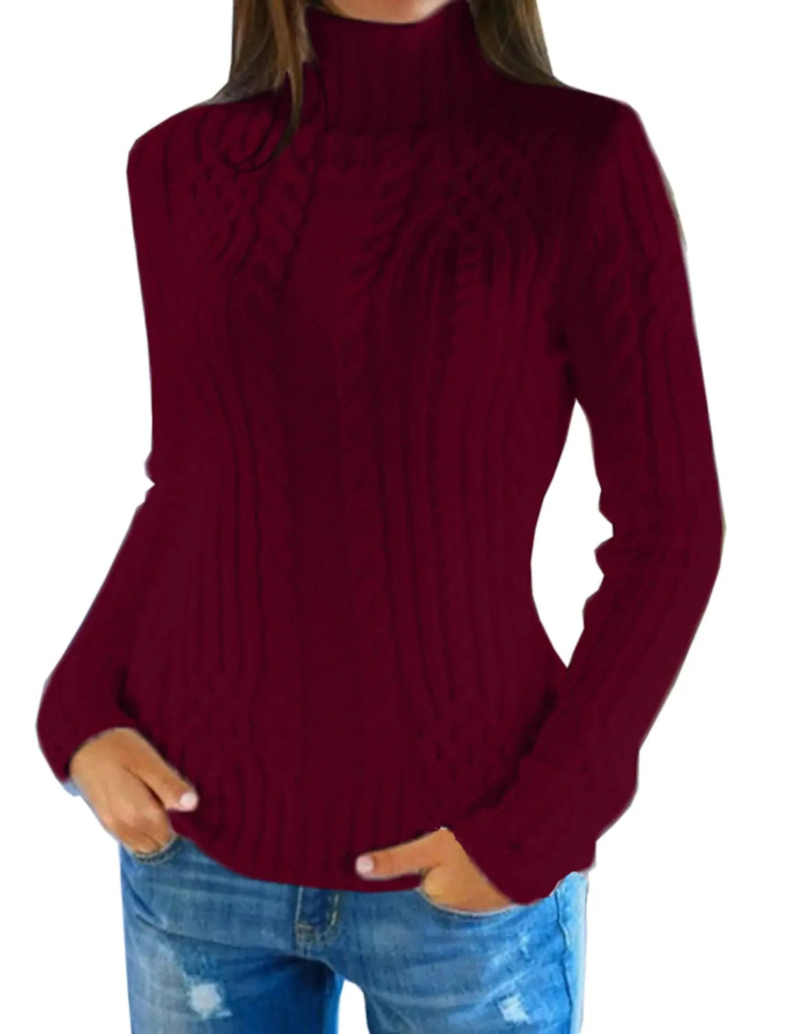 Damen Rolkragenpullover mit Zopfmuster und bequemer Passform ModeGeist