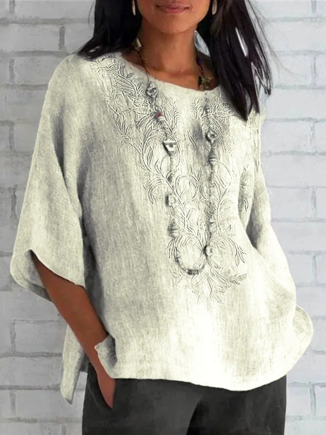 Damen bestickte Leinenbluse ModeGeist