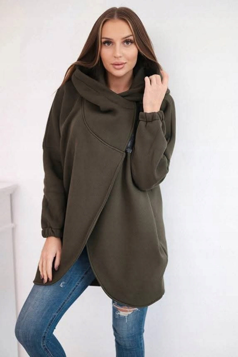 ModeGeist | Asymmetrische Reißverschluss Kapuzenfleece Sweatjacke