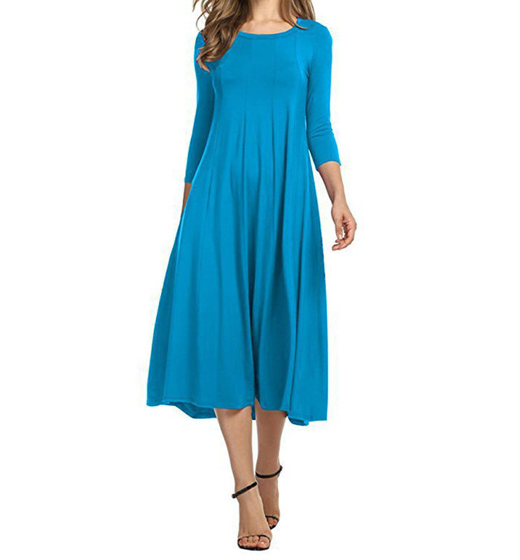 Schwingendes Damen-Midi-Kleid mit lässigen ¾-Ärmeln - Elegantes Design
