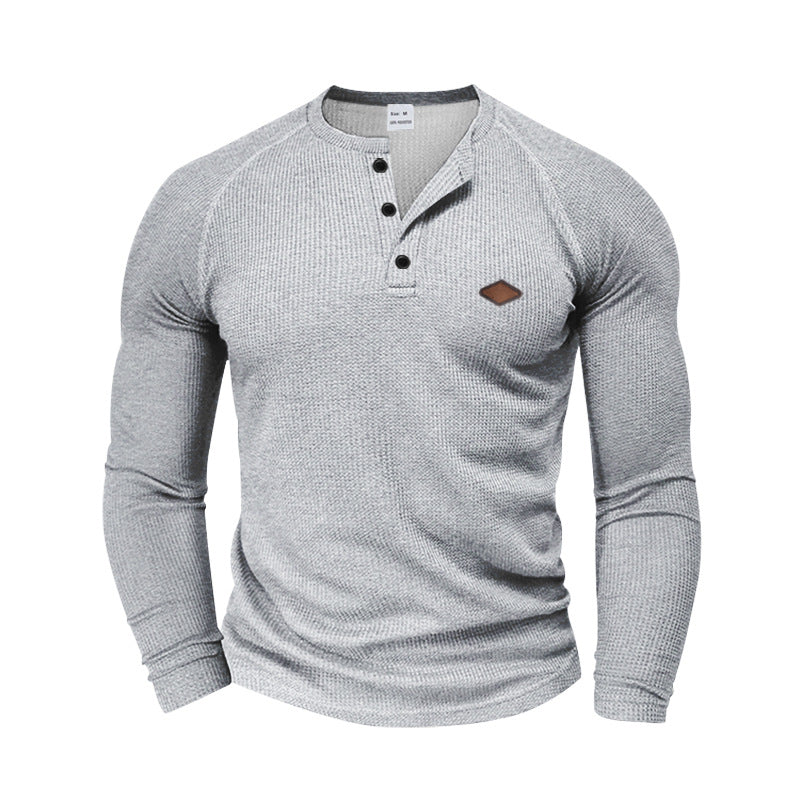 Herren langärmliges Henley-T-Shirt mit strukturiertem Gewebe und modischem Knopfdesign ModeGeist