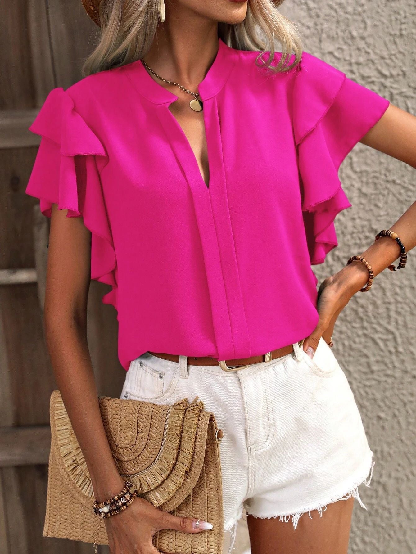 Damen elegante Bluse mit voluminösen Rüschen ModeGeist