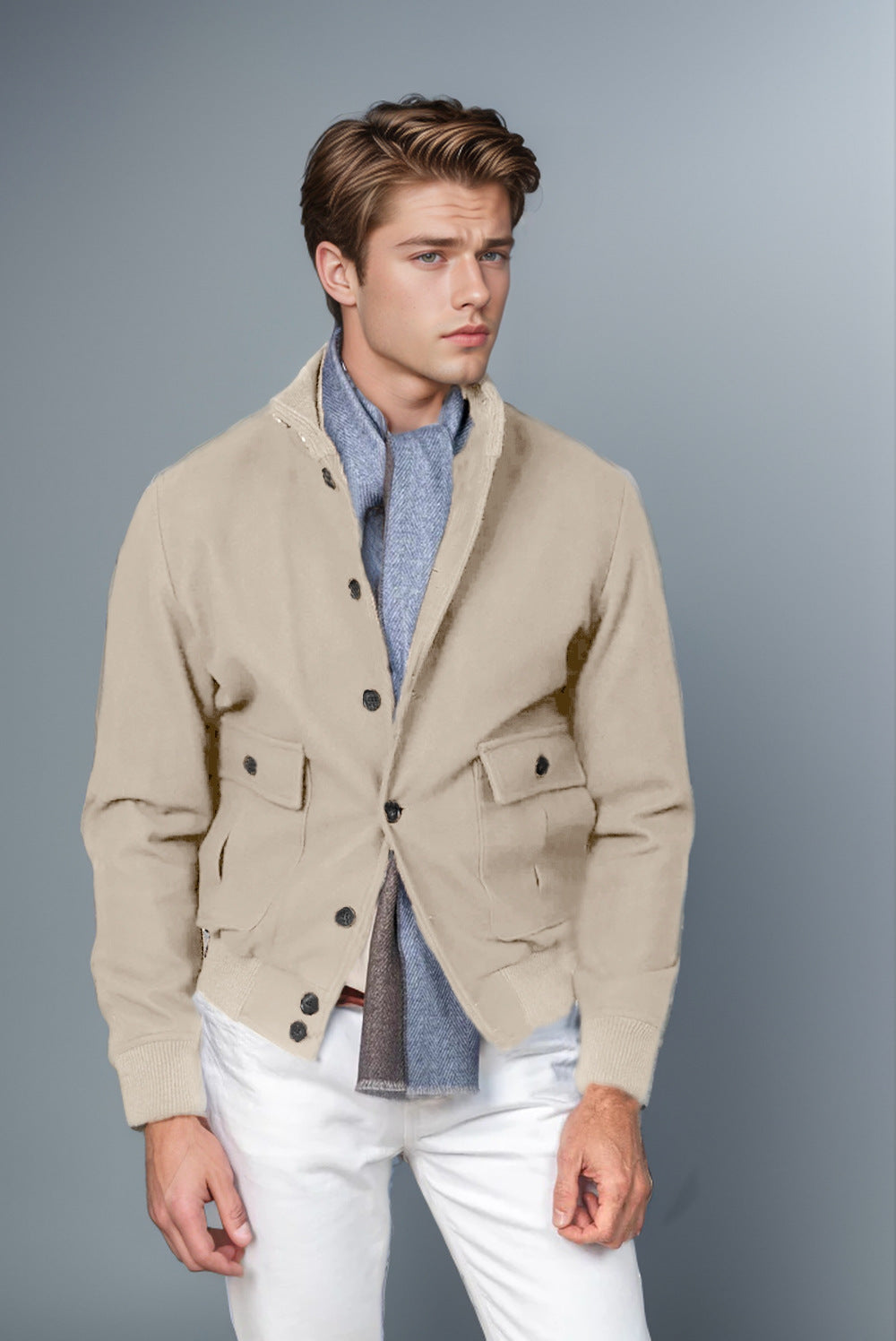 Herren lässige Übergangsjacke mit praktischen Taschen und hohem Kragen ModeGeist