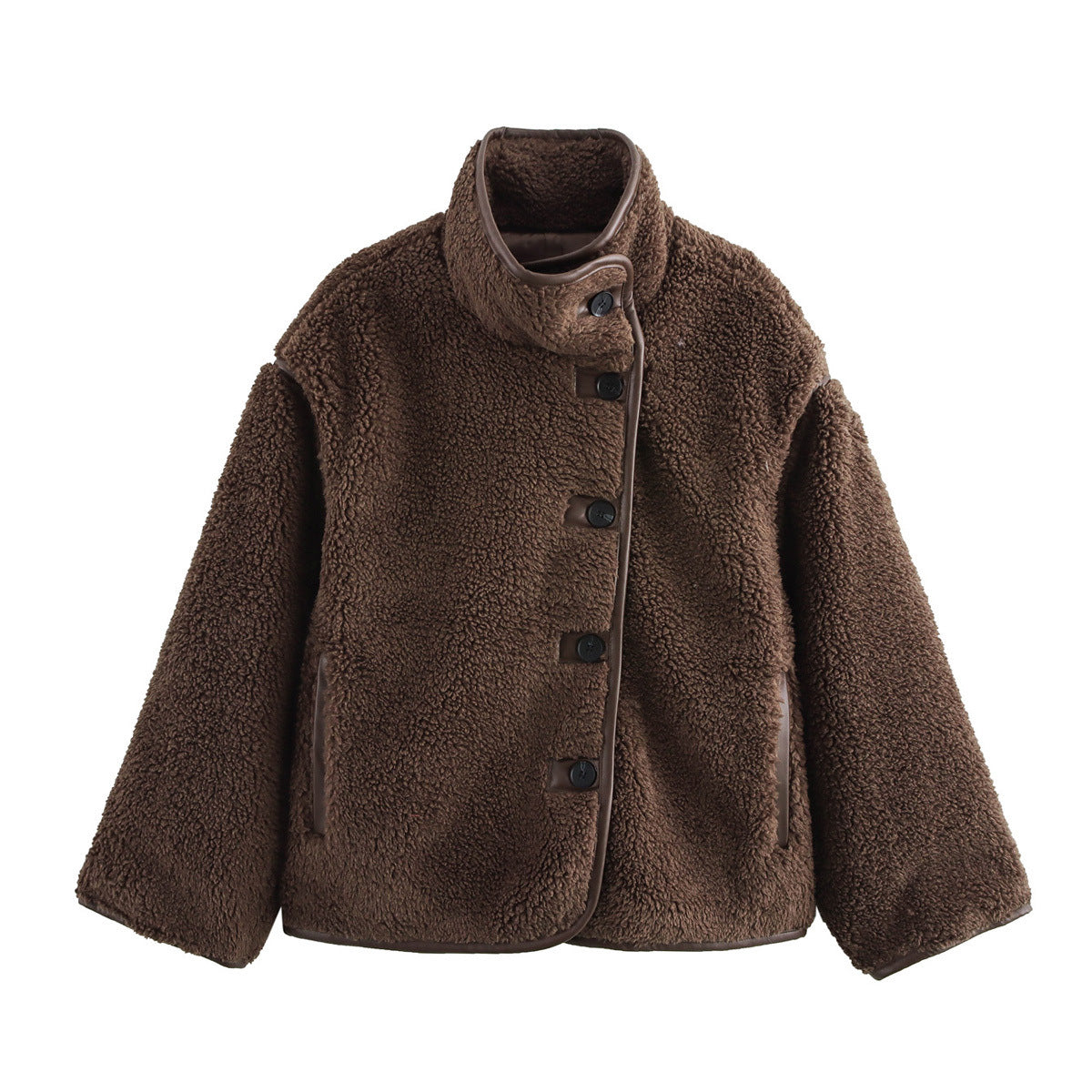 Damen kuschelige Fleecejacke mit hohem Kragen und dekorativen Knopfdetails ModeGeist