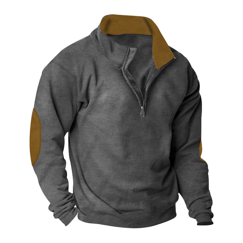 Herren Fleece Sweatshirt mit Stehkragen und schicken Kontrastärmel ModeGeist