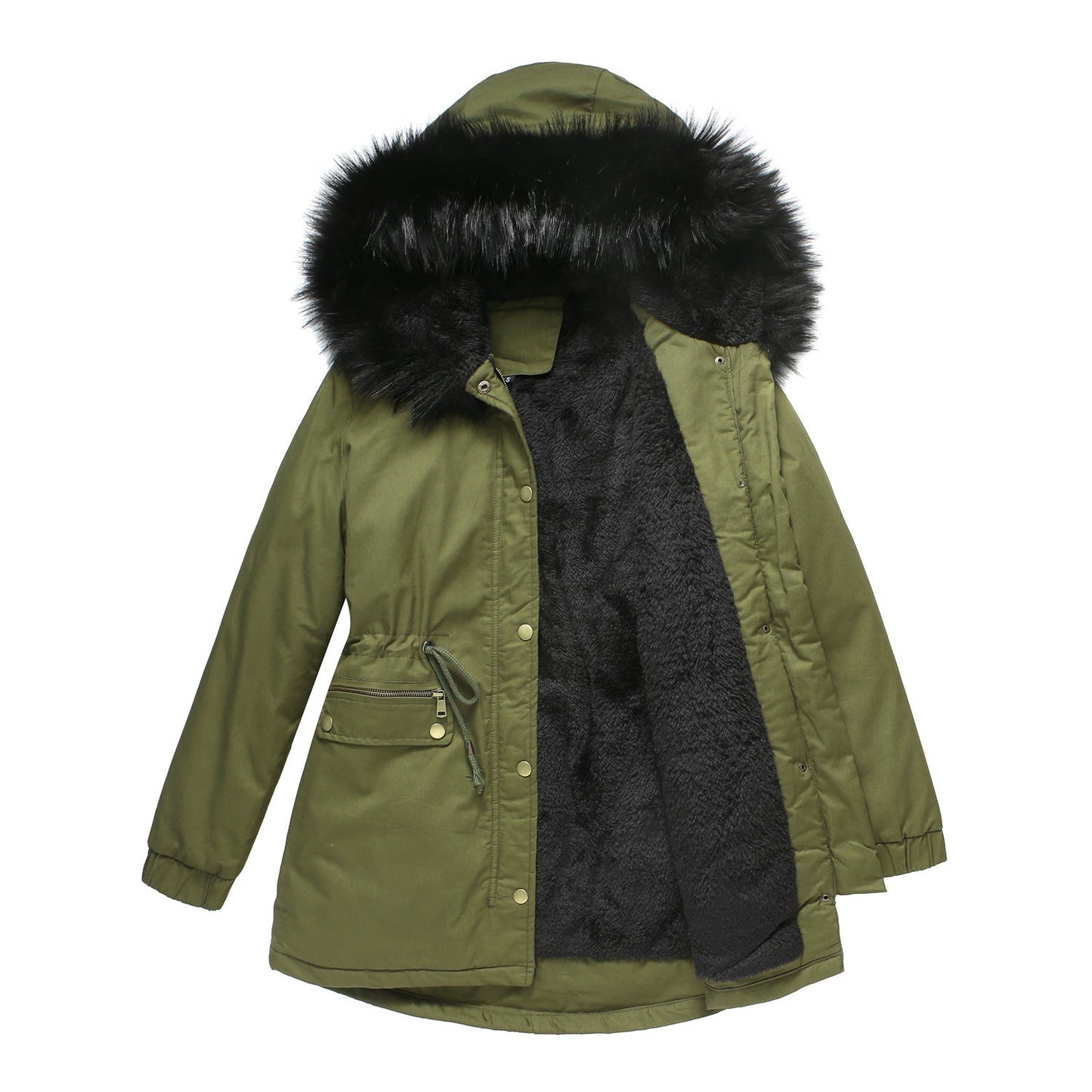 Damen warme Steppjacke mit abnehmbarem Kunstfellkragen ModeGeist
