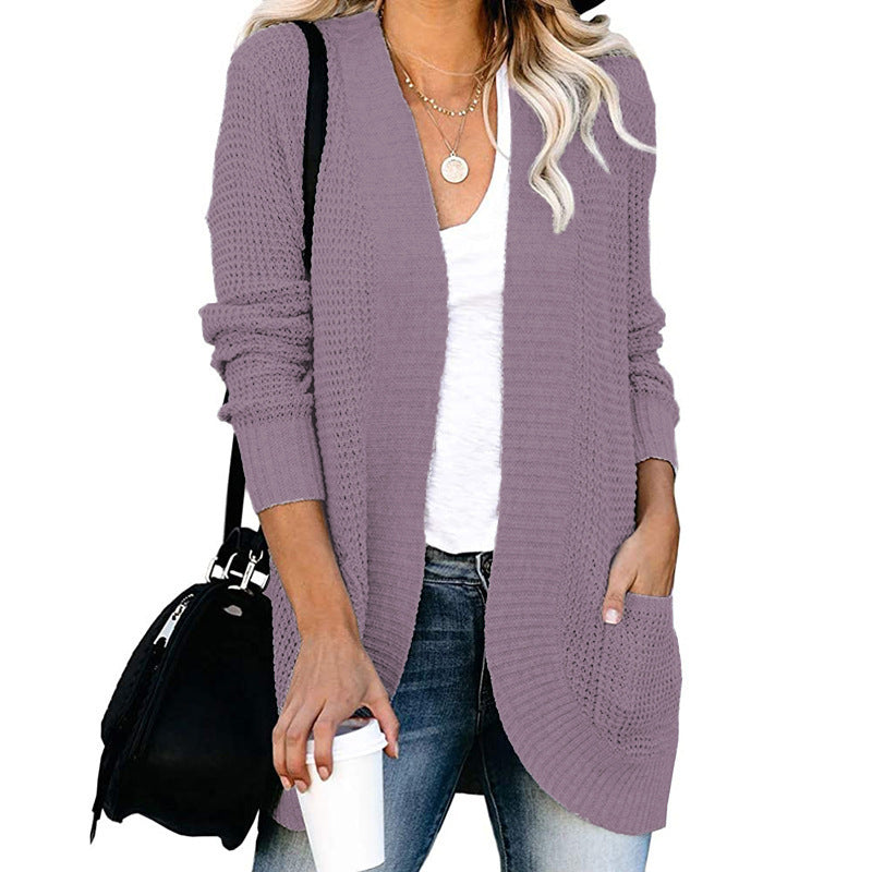 Damen lässige Strickjacke mit Taschen und offener Front ModeGeist