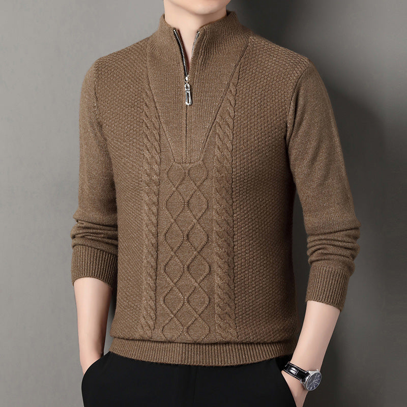 Herren Strickpullover mit hohem Kragen und Zipper ModeGeist