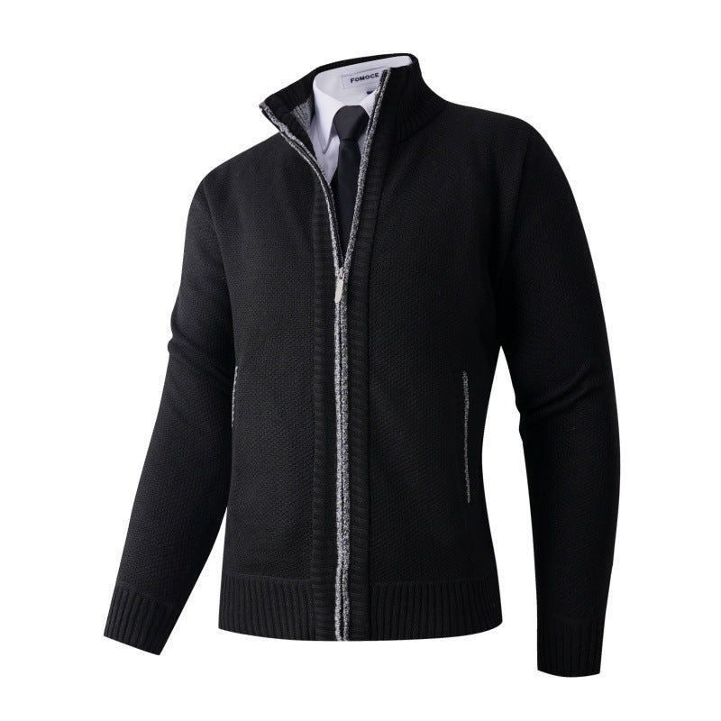 Herren stylische Strickjacke mit hohem Kragen und praktischen Taschen ModeGeist