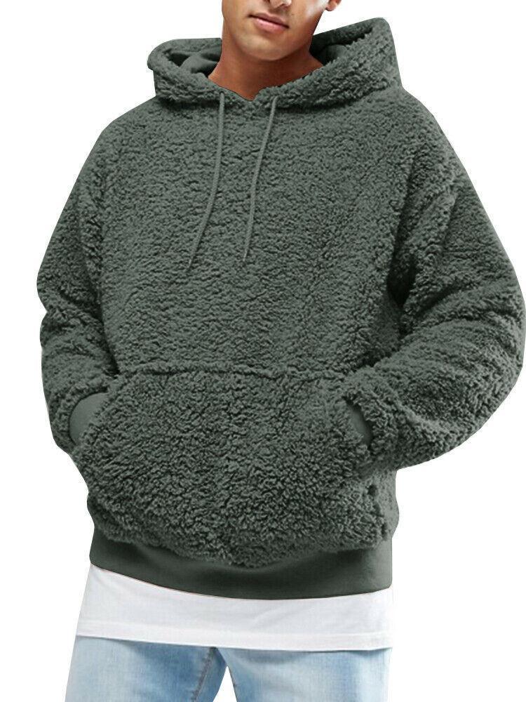 Herren Lässiger Teddy-Fleece Hoodie mit praktischen Kängurutaschen und verstellbarem Kordelzug ModeGeist