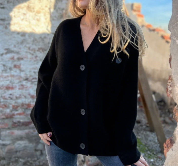 Damen lockerer Strickcardigan mit asymmetrischem Schnitt und Knopfdetails ModeGeist