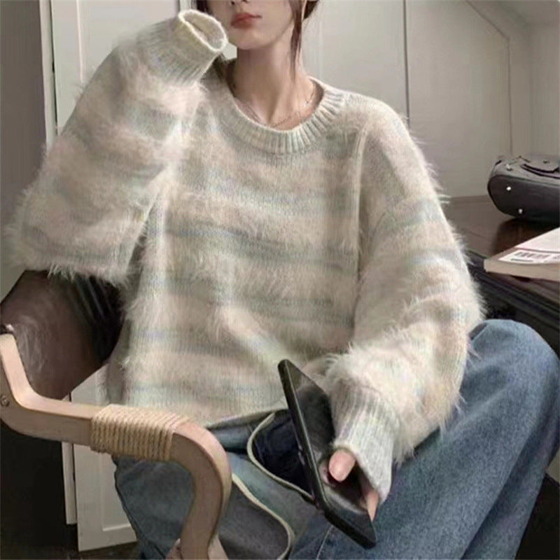Damen Kuscheliger Strickpullover mit trendigem Farbverlauf und voluminösen Ärmeln ModeGeist
