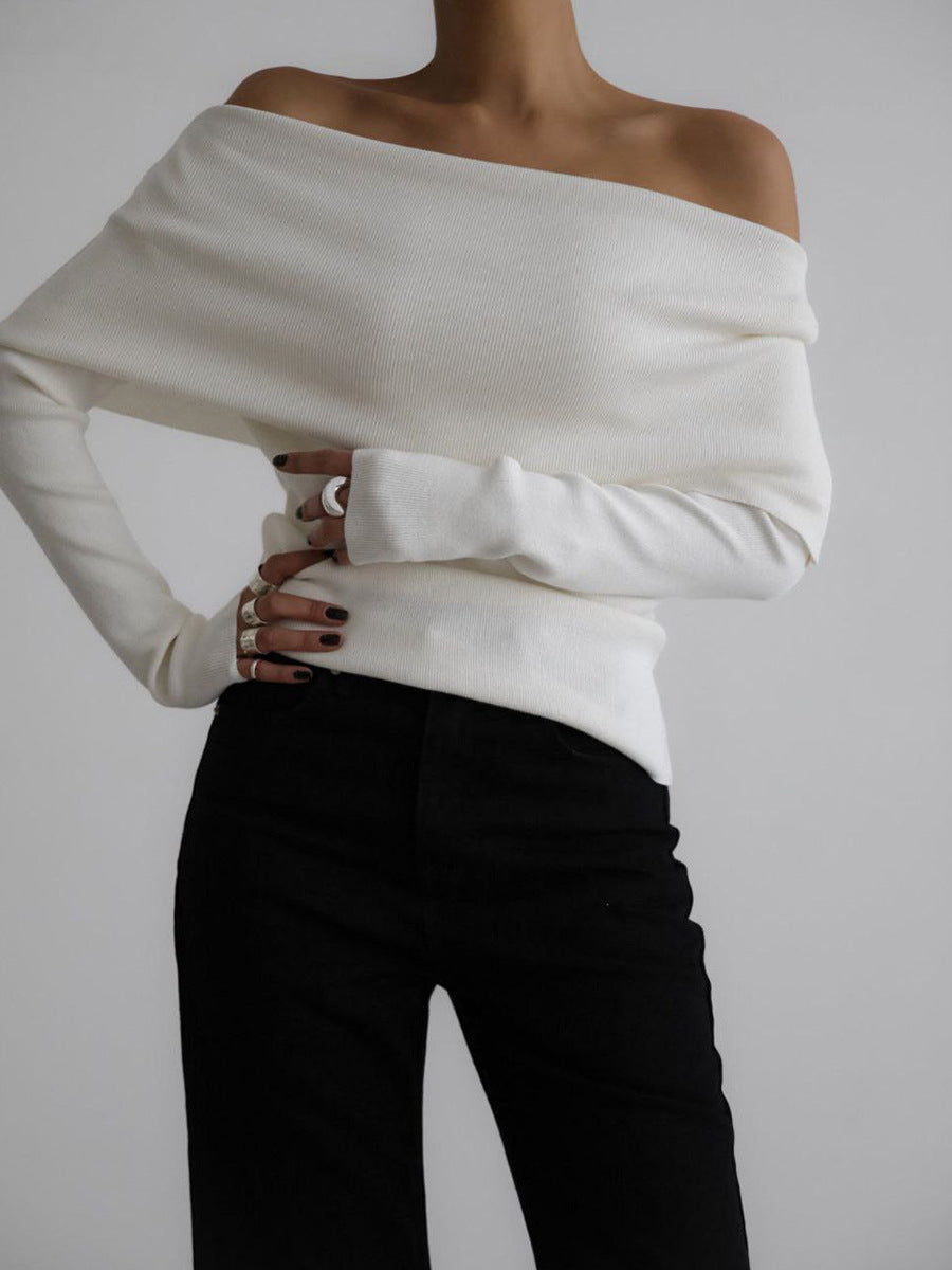 Damen Elegantes Off-Shoulder Oberteil mit geschmeidiger Textur und ausgestellten Ärmeln ModeGeist