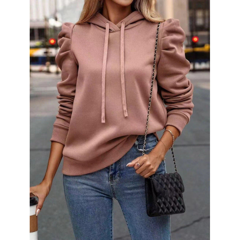 Damen modischer Kapuzenpullover mit Puffärmeln und praktischen Taschen ModeGeist