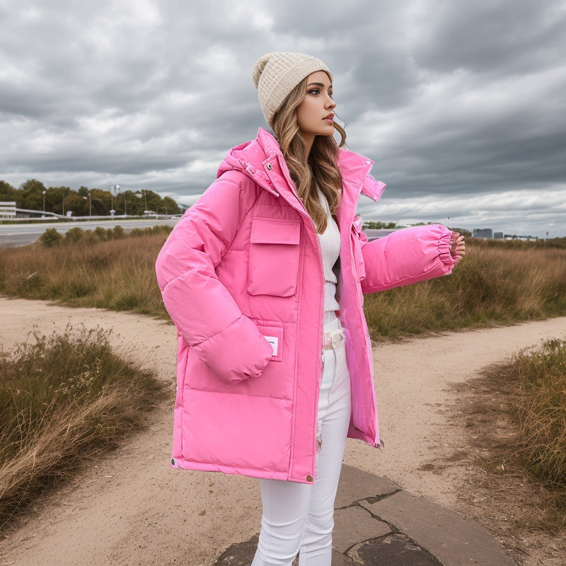 Damen modische Steppjacke mit praktischer Kapuze und großen Taschen ModeGeist