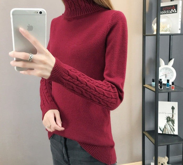 Damen Feinstrickpullover mit hohem Kragen und Zopfmuster ModeGeist