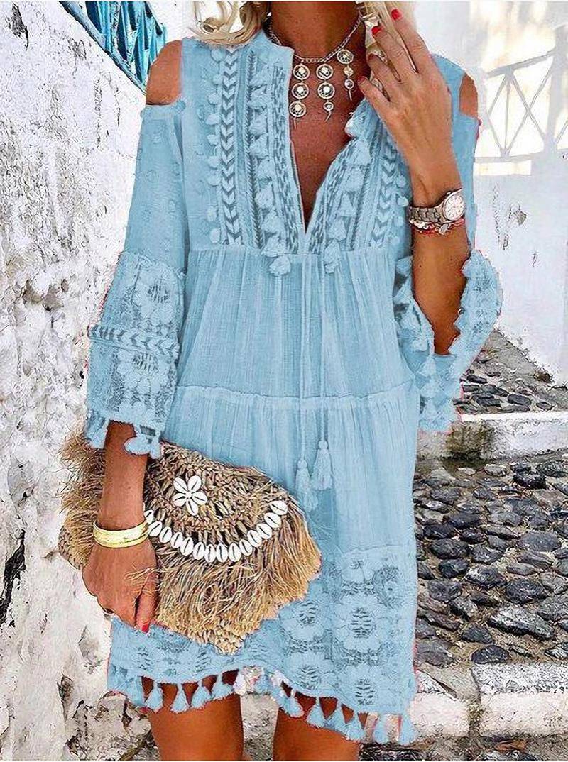 Off-Shoulder Boho Tunic for Women with Lace Details by MODEGEIST