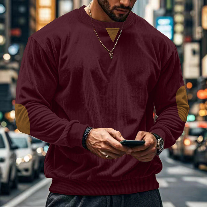 Herren gemütlicher Rundhals Pullover mit Ellbogenpatches ModeGeist