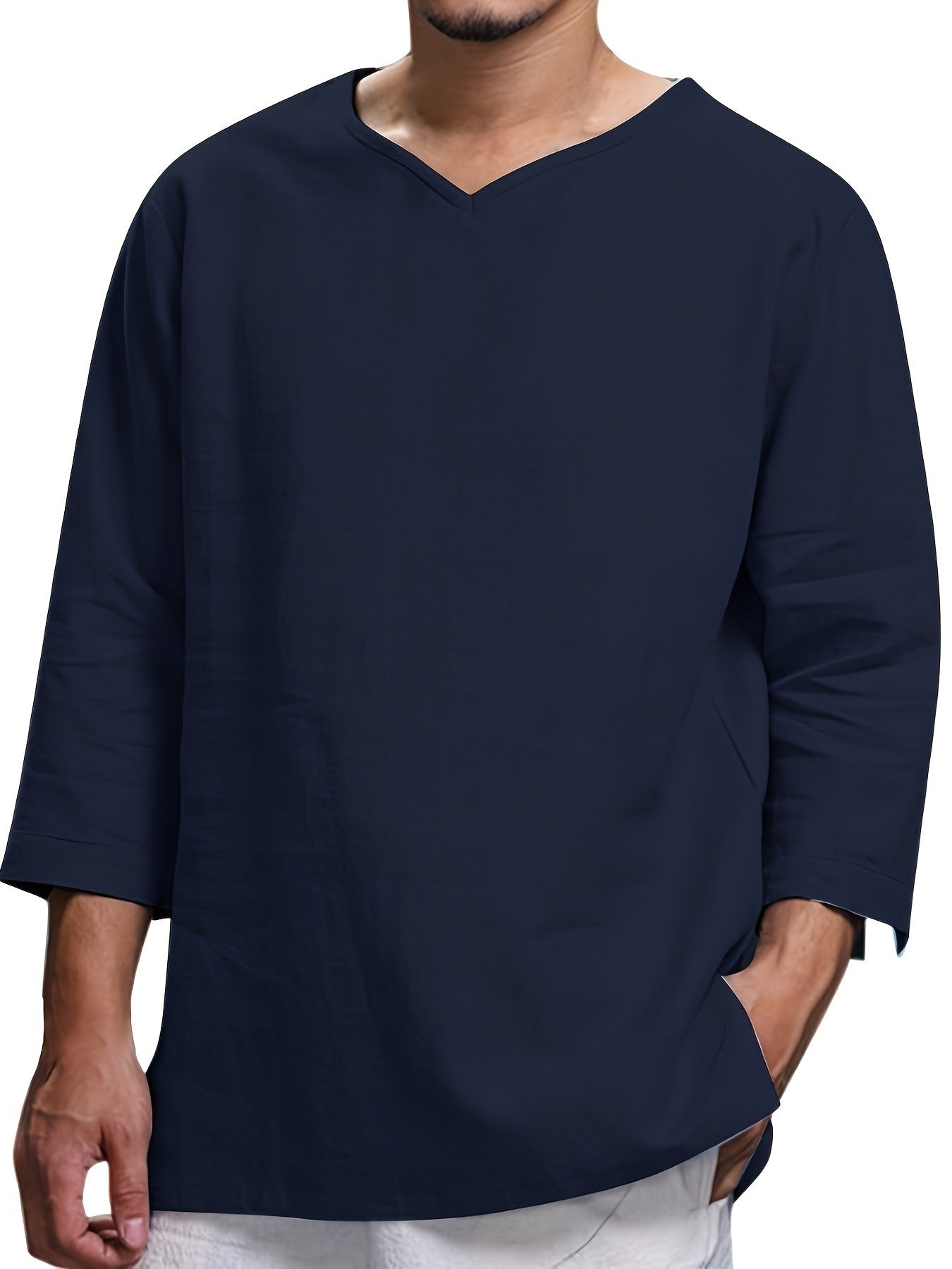 Herren Lässiges Langarmshirt mit V-Ausschnitt und praktischen Seitentaschen ModeGeist