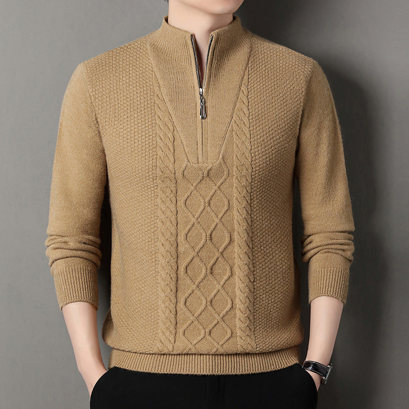 Herren Strickpullover mit hohem Kragen und Zipper ModeGeist