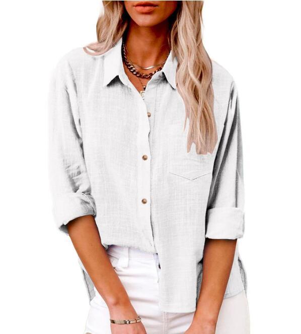 Damen lässige Leinenbluse mit kurzem Arm und Knopfdetails ModeGeist