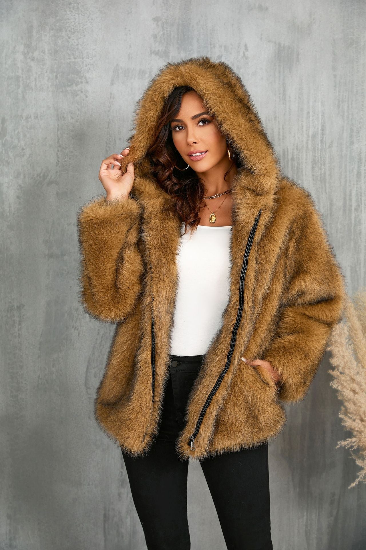 Damen kuschelige Kapuzenjacke ModeGeist