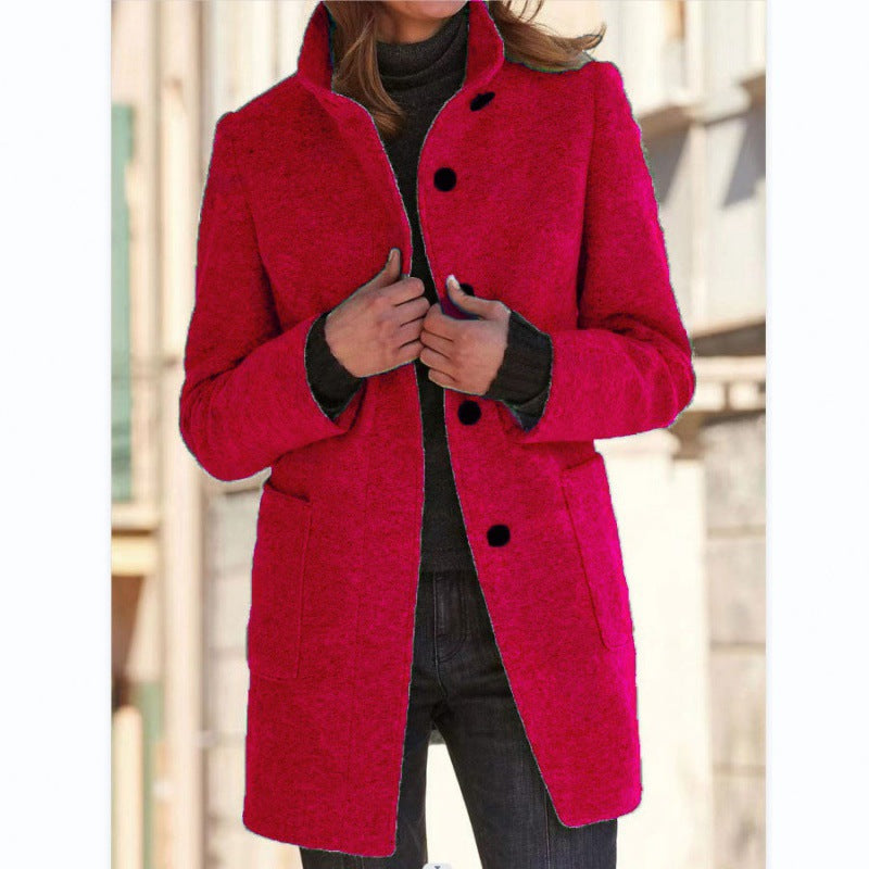 Damen elegante Wolljacke mit praktischen Taschen und Knopfverschluss ModeGeist