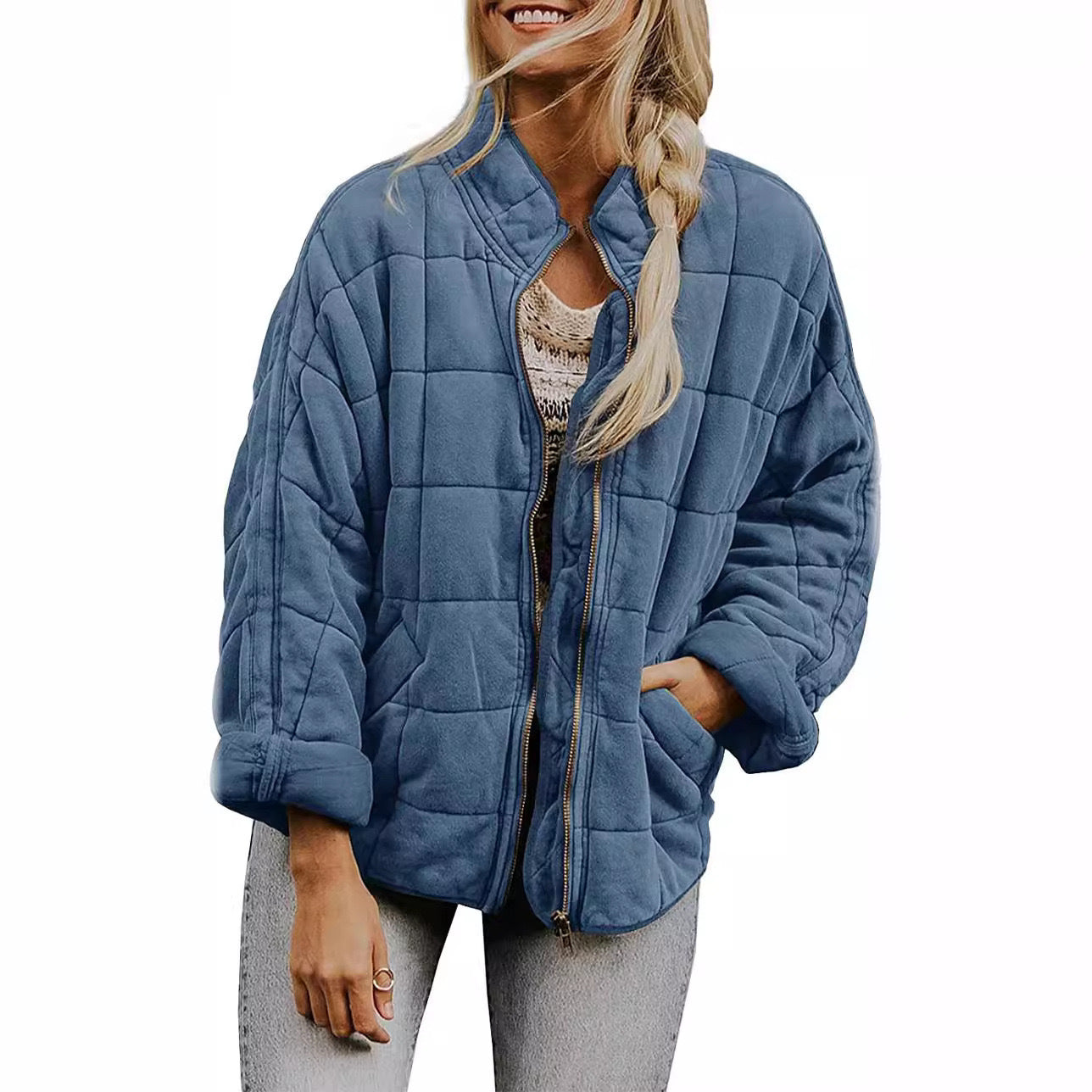 Damen gesteppte Kapuzenjacke mit Reißverschluss und Taschen ModeGeist