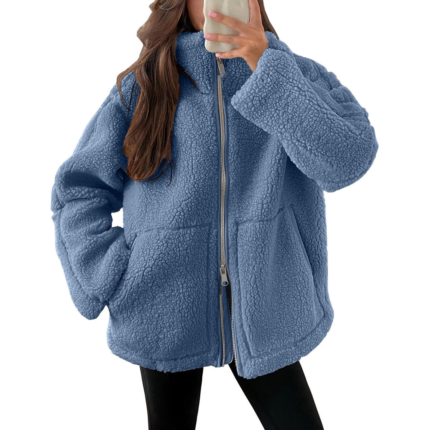 Damen Kuschelige Teddy-Jacke mit Reißverschluss ModeGeist