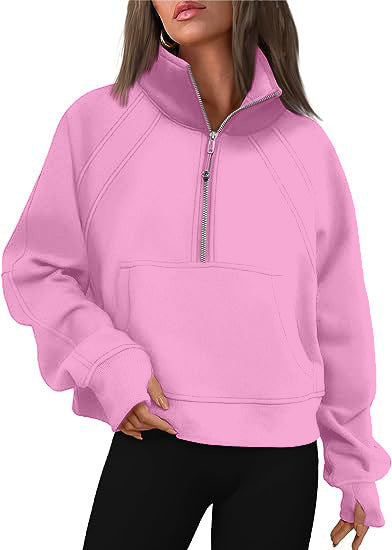Damen Sportlicher Pullover mit hohem Kragen und Reißverschluss ModeGeist