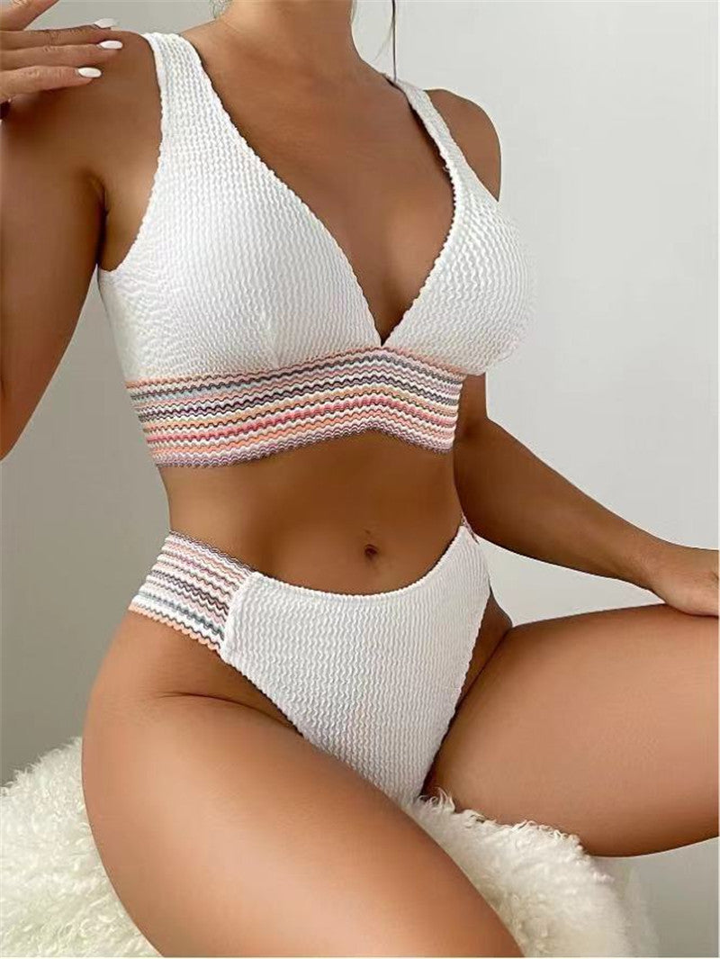 Modisches Damen-Bademode-Set mit V-Ausschnitt und hoher Taille
