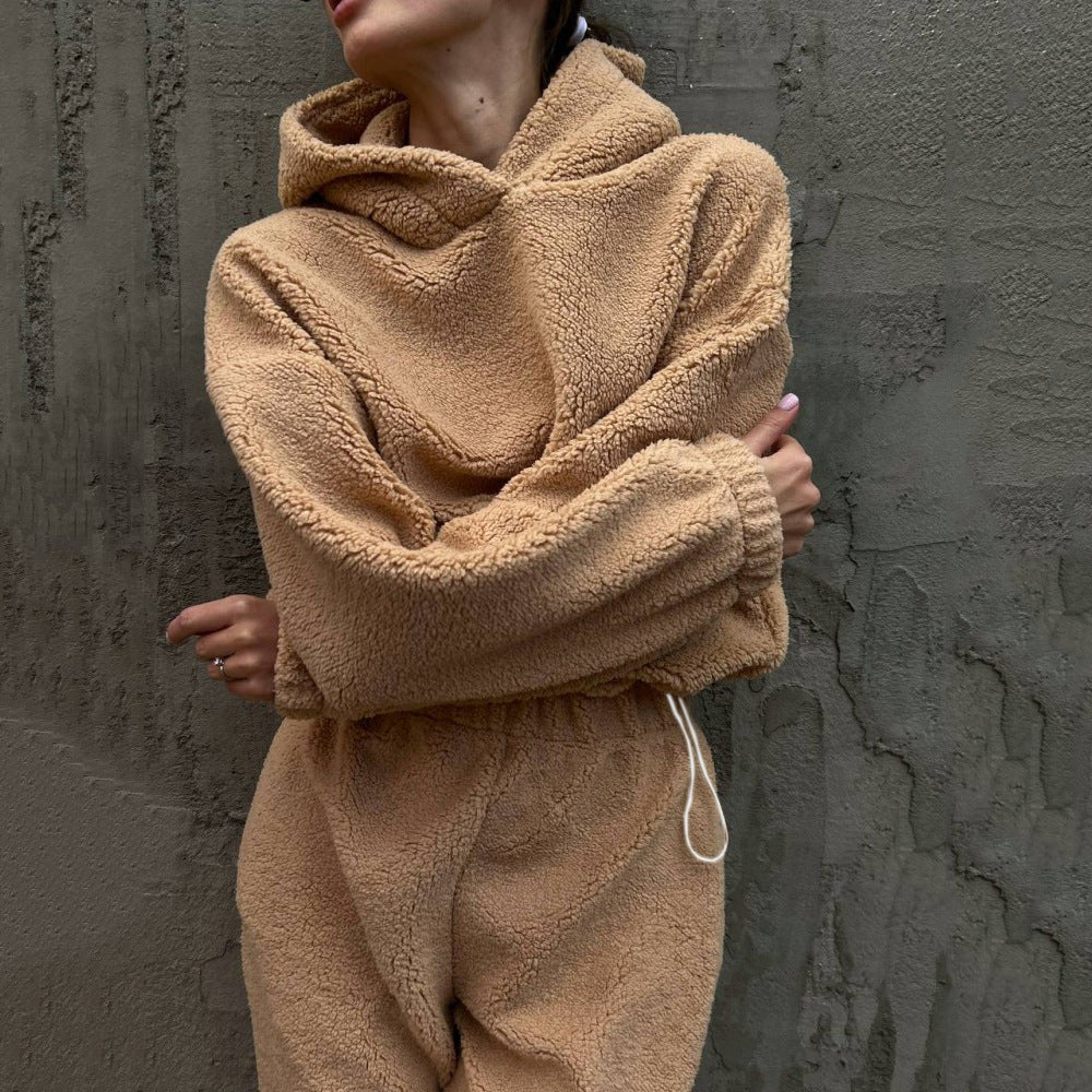 Damen gemütlicher Fleece-Jumpsuit mit elastischem Bund und Kapuze ModeGeist