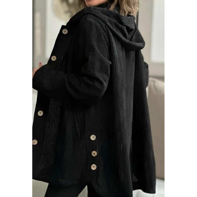 Damen kuschelige Kapuzenjacke aus feinem Cordstoff ModeGeist