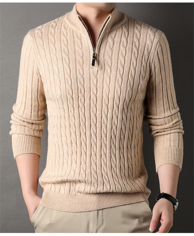 Herren Pullover mit Zipper und strukturiertem Zopfmuster ModeGeist