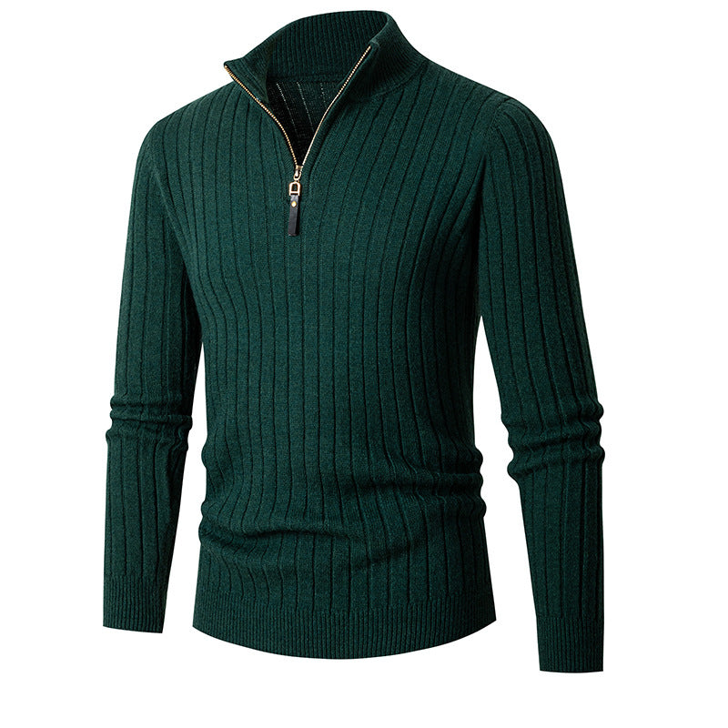 Herren Strickpullover mit halbem Reißverschluss und feiner Rippstruktur ModeGeist