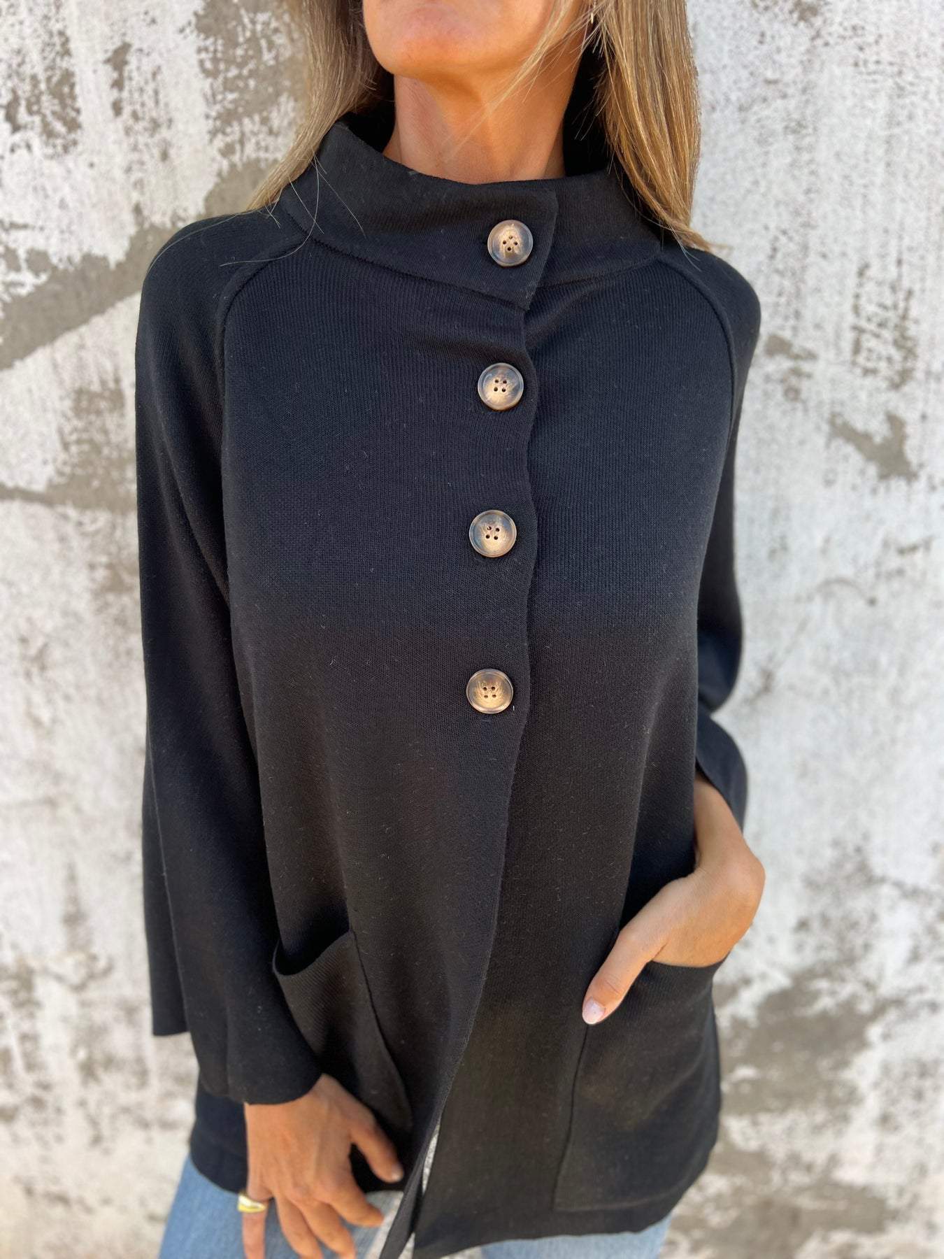 ModeGeist | Turtleneck Knopf Strickstrickjacke Jacke