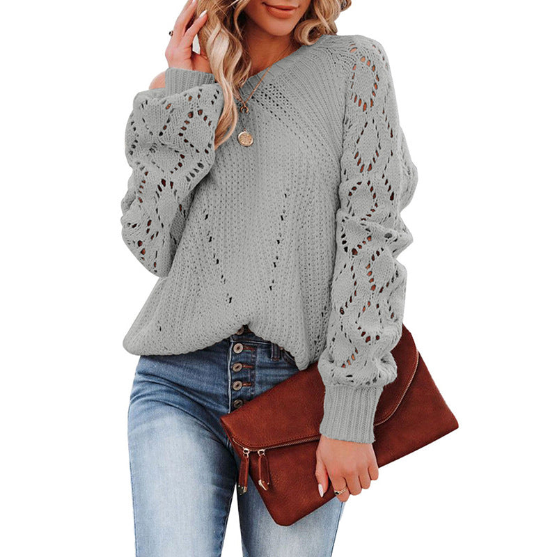 Damen Grobstrickpullover mit V-Ausschnitt und luftigen Ärmelöffnungen ModeGeist