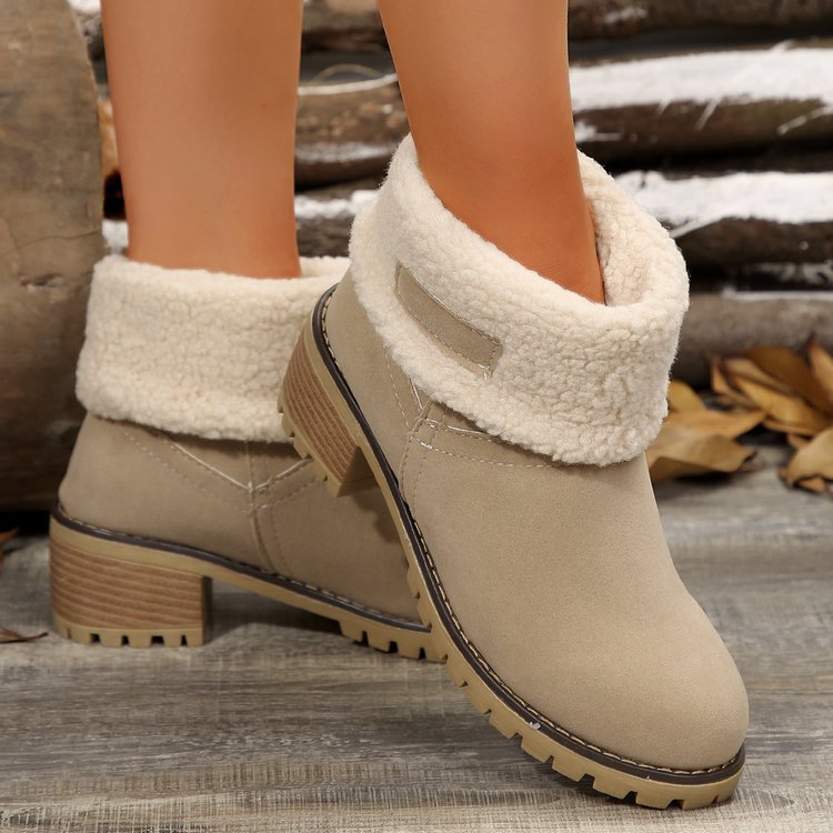 Damen warme Stiefeletten mit flauschigem Schafsfellkragen ModeGeist