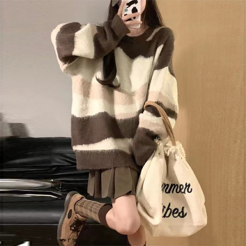 Damen Grobstrickpullover mit modischem Streifenmuster und lässigem Schnitt ModeGeist