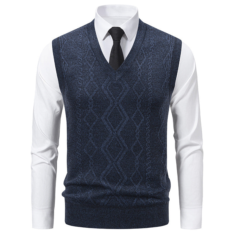 Herren Strickpullover mit V-Ausschnitt und strukturiertem Zopfmuster ModeGeist