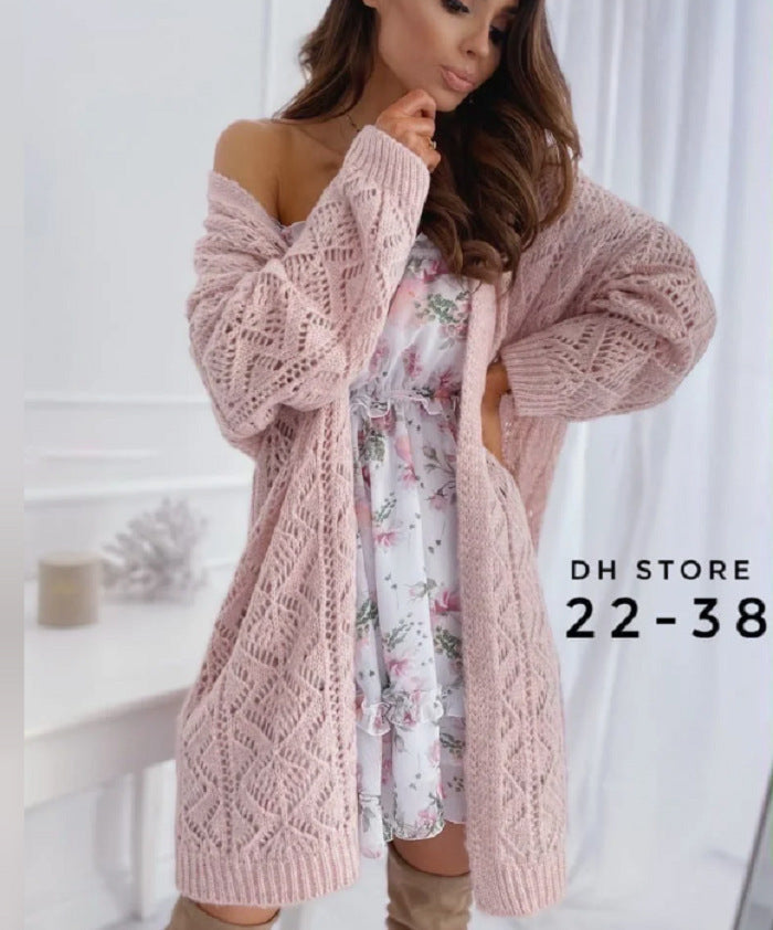 Damen Großer Strickcardigan mit Ajourmuster ModeGeist