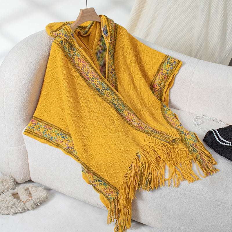 Damen eleganter Poncho mit hochwertigem Strukturdesign und Fransen ModeGeist