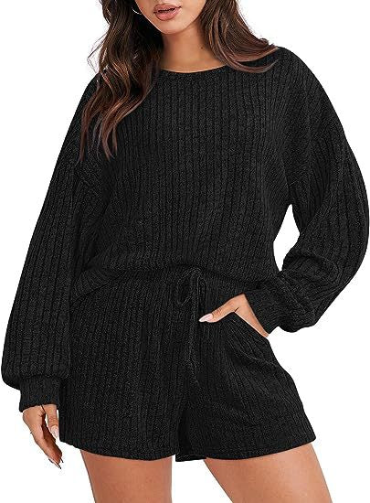 Damen gemütlicher Fleece Lounge-Anzug mit weiten Ärmeln und elastischem Bund ModeGeist