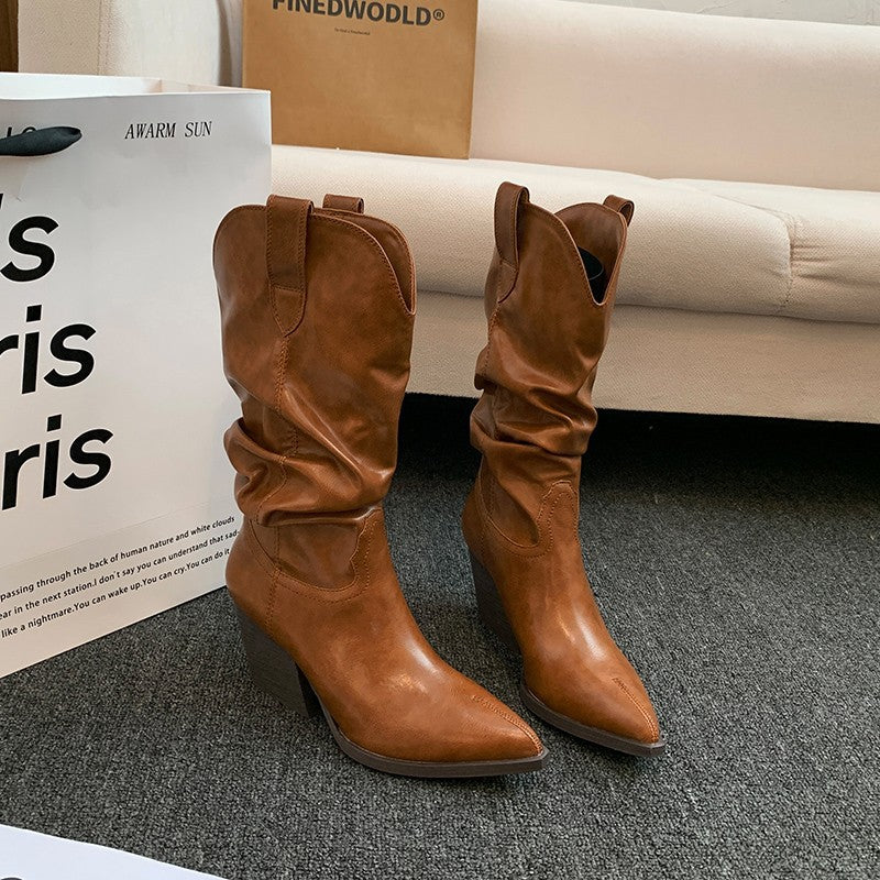 Damen Western-Stiefel mit eleganter Raffung und Absatz ModeGeist