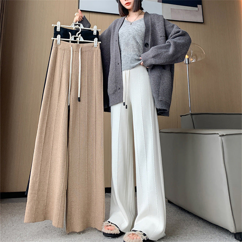 Damen Bequeme, hoch geschnittene Strickhose mit praktischem Bindeband ModeGeist